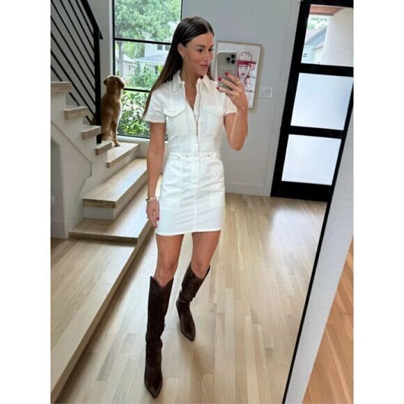 GOOD AMERICAN Fit for Success Denim Utility Dress Denim in Wash White Size Small